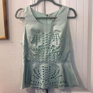 Aqua peplum embroidered top